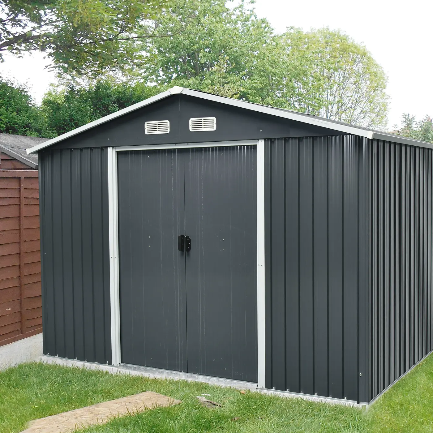 Genuine XIMAX anthracite Apex Roof 8 by 10 foot metal garden shed