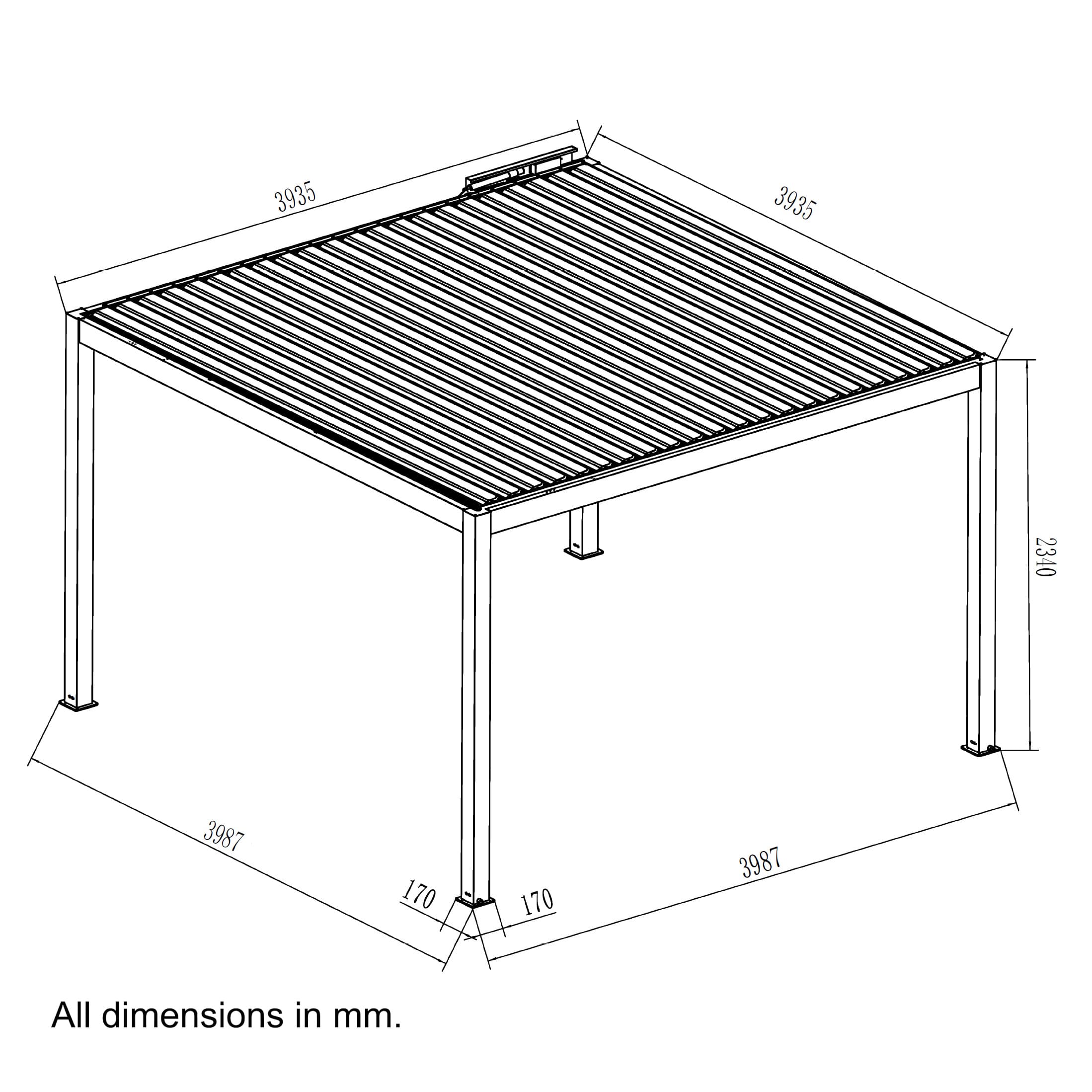 XIMAX Shade Pro 4 × 4 Electric + LED official XIMAX dimension drawing